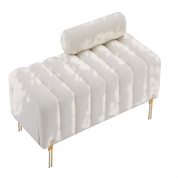 New design pull out storage compartment footstool sofa, teddy velvet material, solid wood frame, metal feet, can be used in living room, study room and many other occasions.-Beige