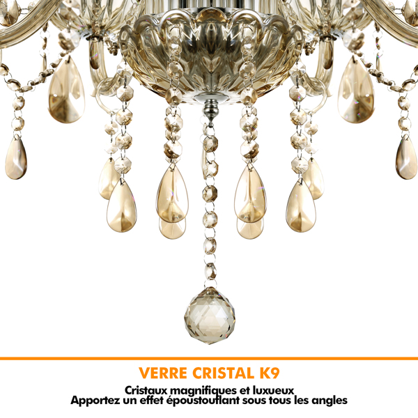 6 Lights K9 Crystal Chandelier Lighting Cognac Crystal Ceiling Lamp Home Decor