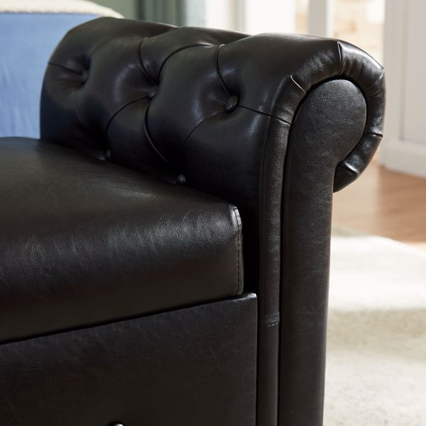 Multifunctional Storage Rectangular Sofa Stool- Black