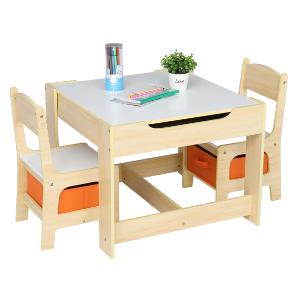 Ensemble table et chaise en bois pour enfants avec deux sacs de rangement (une table et deux chaises)(Code de remplacement: 16180981)