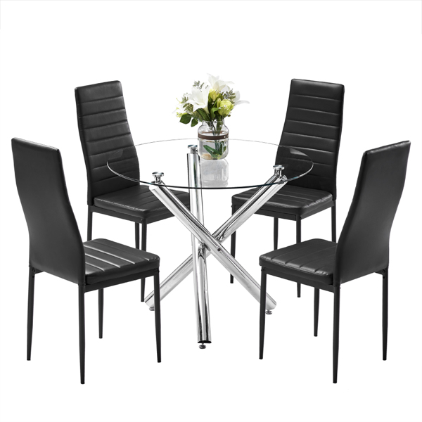 90*90*75cm Round Glass Dining Table Transparent Glass Table Leg Cross Design
