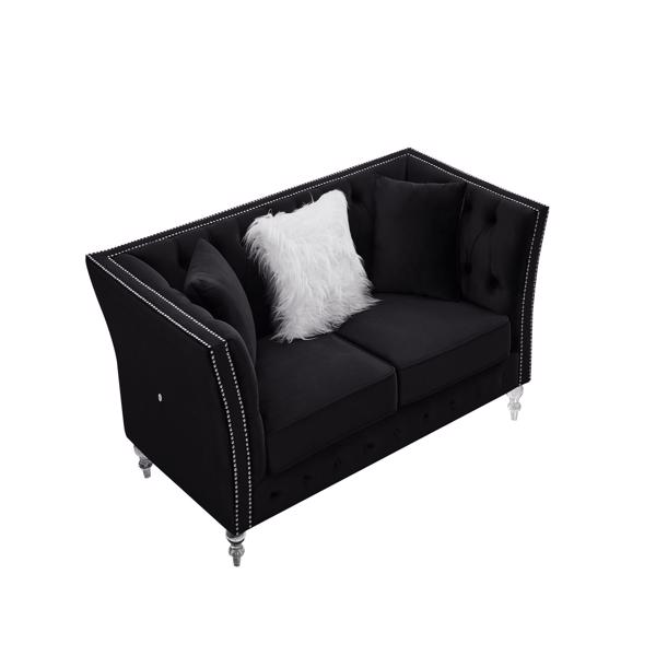 Black, Velvet, 2+3 Seat Sofa Set, Cushion Combination Lounge Sofa, Deep Tufted Button Luxury Sofa for Living Room(LTL delivery time is relatively long, please provide a real phone number)