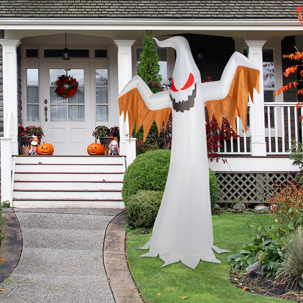 12ft 4pcs LED Lights Giant Scary Ghost Flames and Flashing Red Eyes Inflatable Halloween Decoration