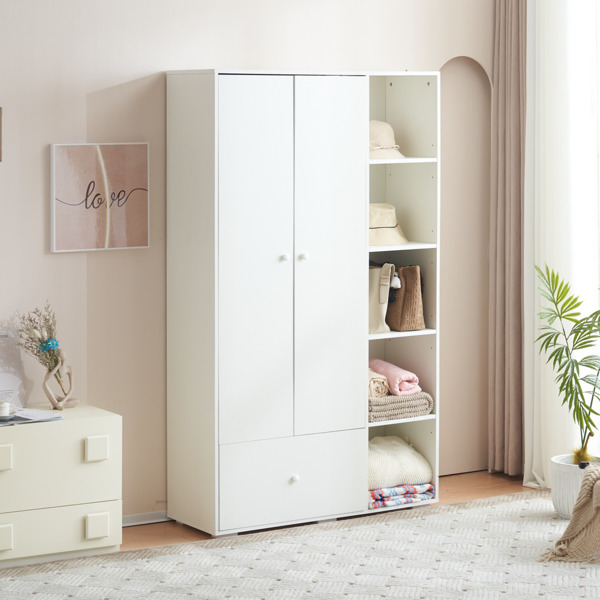 Bedroom Armoire，Wardrobe Armoire Closet, Drawers and Shelves, Handles, Hanging Rod, for Bedroom ，White