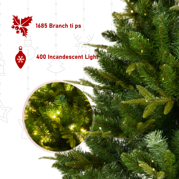Best Choice 228CM  Artificial Christmas Tree with 1685 tips, 400LED, Hingeless Spruce PVC/PE Christmas Tree, Indoor and Outdoor, Green