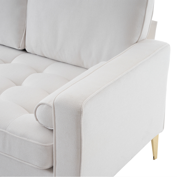 218*141*87cm Burlap Diamond Electroplated Gold Trident Legs Three Seats With Footstool Indoor Modular Sofa Beige