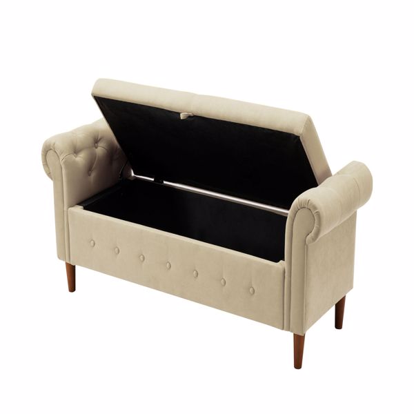 Multifunctional Storage Rectangular Sofa Stool-Beige