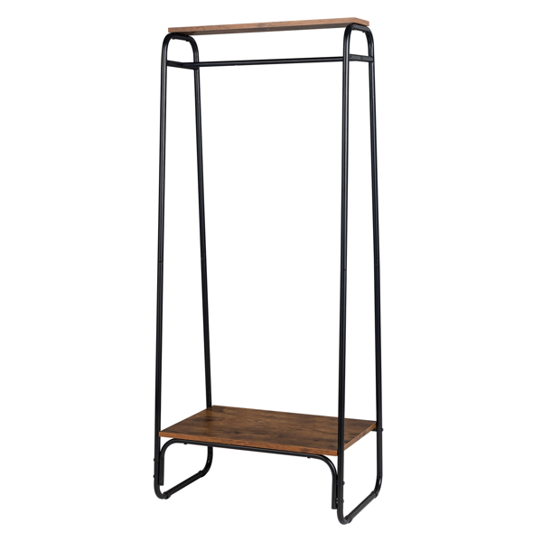 Clothes Rack with Wood Shelf, Freestanding Clothing Rack，Garment Rack, Standing Metal Sturdy Clothing Rack, Black