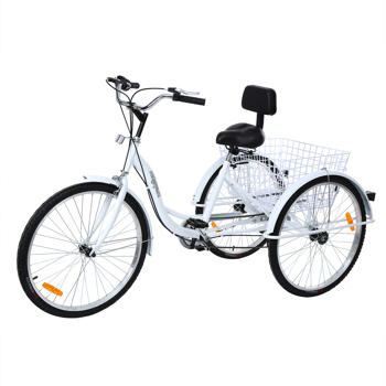 26\\" 7-Speed Adult Tricycle Trike 3-Wheel Bike w/Basket for Shopping White