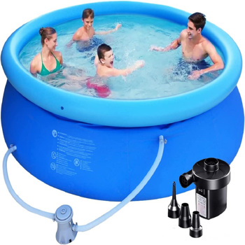 Inflatable Swimming Pool Above Ground with Electric Air Pump & Filter Pump, Repair Kit Accessories Ring Round Pools for Outdoor Garden Lawn Backyard Family Adults Kids Children (10 ft x 30 in)