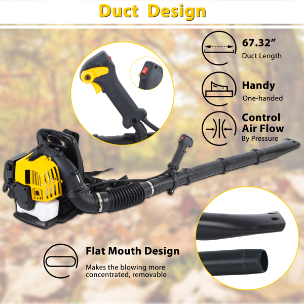 2-Stroke Commercial Backpack Leaf Blower Gas Powered Grass Lawn Blowing Machine, Yellow