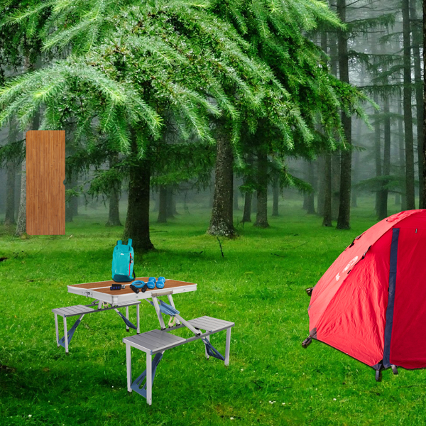 136*85.5*67cm 50kg Aluminum Alloy Table And Chair One Piece Camping One Piece Table And Chair Wood Grain Color