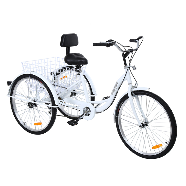 26" 7-Speed Adult Tricycle Trike 3-Wheel Bike w/Basket for Shopping White