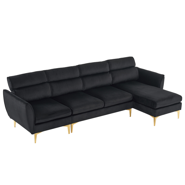 218*141*87cm Burlap Diamond Electroplated Gold Trident Legs Three Seats With Footstool Indoor Modular Sofa Black