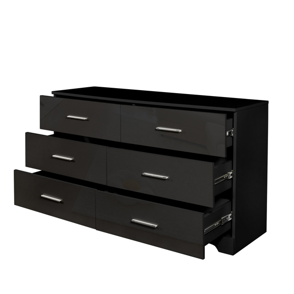  6 Drawer Double Dresser for Bedroom, Wide Storage Cabinet for Living Room Home Entryway, Black