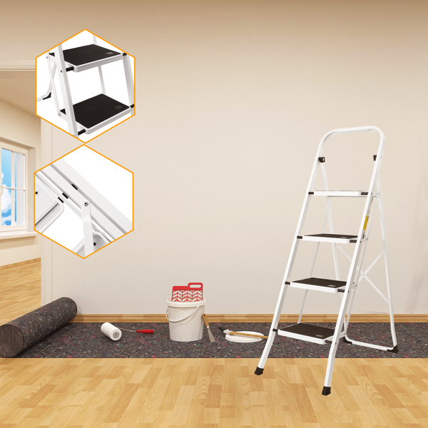 4 Step Ladder with Convenient Handgrip Anti-Slip Sturdy and Wide Pedal 300lbs