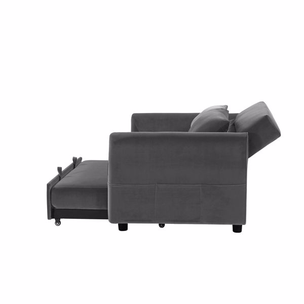 Double seat sofa bed sofa with pull-out bed, adjustable backrest with 2 lumbar pillows for small living rooms, apartments, etc.-Gray