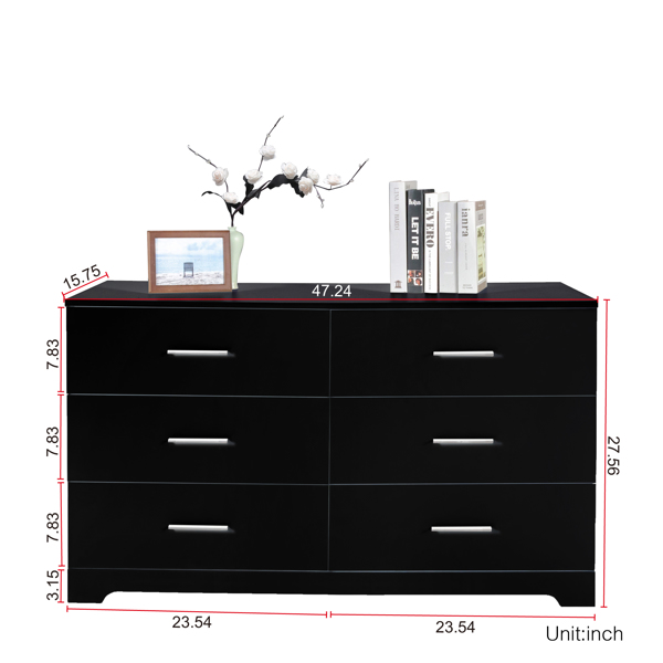 FCH 6 Drawer Double Dresser for Bedroom, Wide Storage Cabinet for Living Room Home Entryway, Black