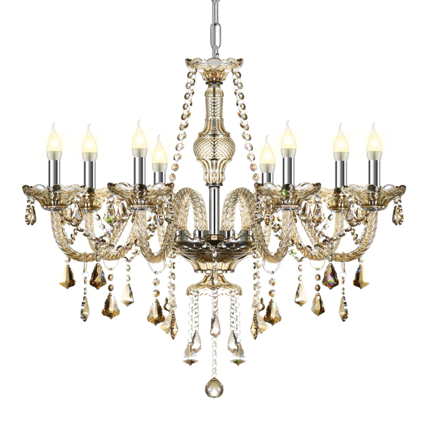 8 Lights K9 Crystal Chandelier With Chains Elegant Crystal Ceiling Lamp Home Decor