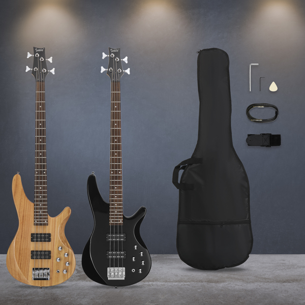 【Do Not Sell on Amazon】Glarry 44 Inch GIB 4 String H-H Pickup Laurel Wood Fingerboard Electric Bass Guitar with Bag and other Accessories Burlywood