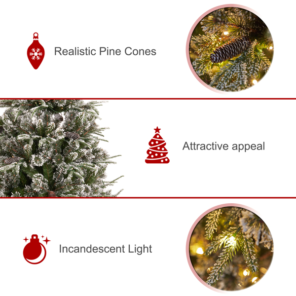 Best choice Pre  Illuminated Pre Decorated Spruce Hinge Artificial Hybrid PE/PVC Christmas Tree With 1273 Tips, 29 Pine Cones, 240 Lights, And Metal Base