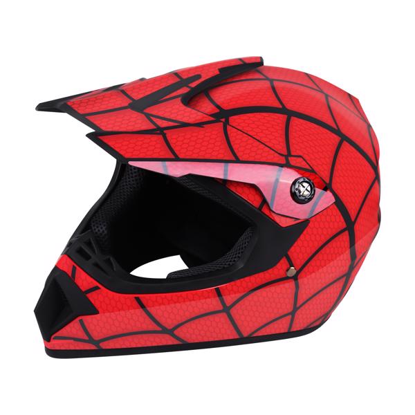 DOT Youth Full Face Helmet Motorcycle Spider Motocross Off-road Helmet For Dirt Bike ATV Cycling Racing Bike Size XL 59-60cm Red Color