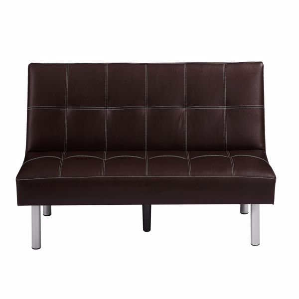 Three-person foldable sofa bed, PU leather, solid wood frame and metal foot support，Can be laid flat as a bed.