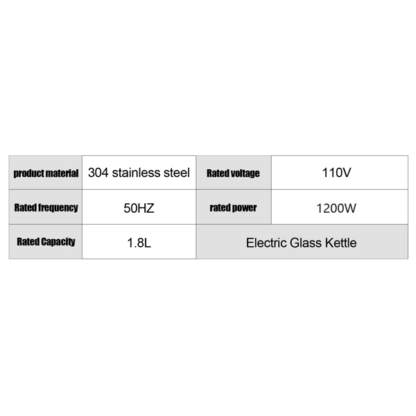 HD-1861-A 110V 1200W 1.8L Electric Glass Kettle US Plug 