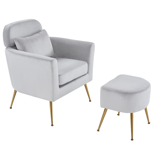 Half Disassembled Single Chair With Gold Feet And Pedals  Flannelette Indoor Leisure Chair Light Gray