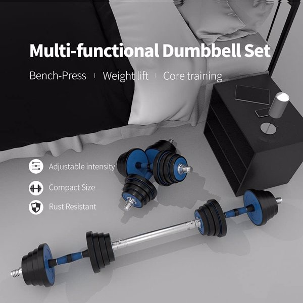 Adjustable Weights Dumbbells Set of 2, 88Lbs 2 in 1 Exercise & Fitness Dumbbells Barbell Set for Men Women