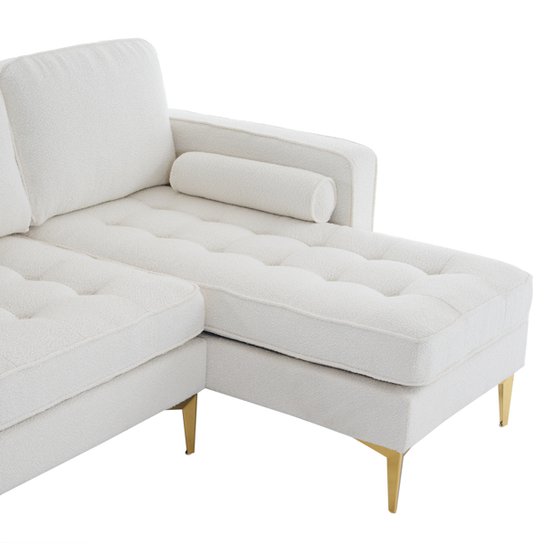 218*141*87cm Boucle Yarn, Diamond-Shaped Gold-Plated Three-Pronged Legs, Three-Seater With Footstool, Indoor Modular Sofa, Beige