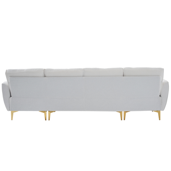 282*142*88cm Pushback Chair Shape Four Seats with Footstool Boucle Yarn Diamond Electroplated Gold Triple Leg Indoor Modular Sofa Beige