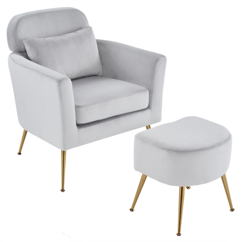 Half Disassembled Single Chair With Gold Feet And Pedals  Flannelette Indoor Leisure Chair Light Gray