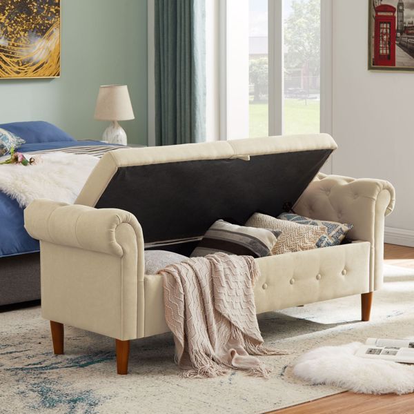Multifunctional Storage Rectangular Sofa Stool-Beige