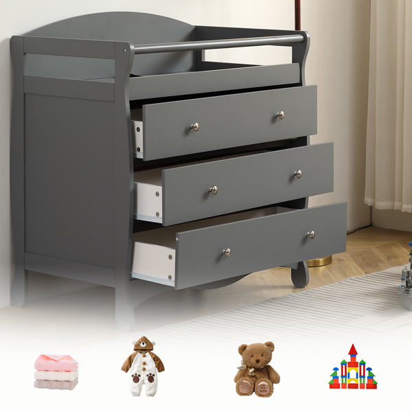 90*58*99cm Three Drawers With Seat Belt Baby Wooden Bed Nursing Table Grey(Replacement code: 84503576)