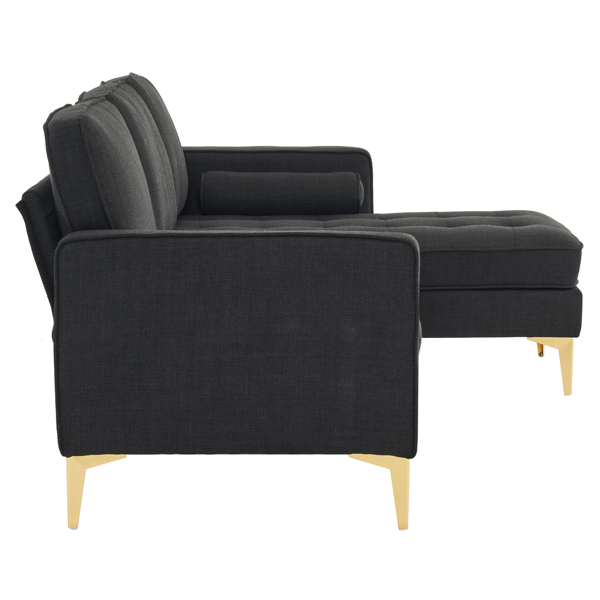 218*141*87cm Burlap Diamond Electroplated Gold Trident Legs Three Seats With Footstool Indoor Modular Sofa Black