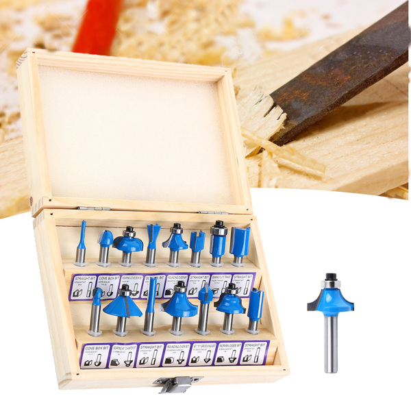 15PC Carbon Milling Cutter Router Bit Set Tungsten Carbide Router 1/4" Shank