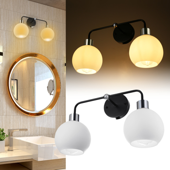 Vanity Light Fixtures 2 Frosted Globe Shade Matte Black+Silver Home Decoration