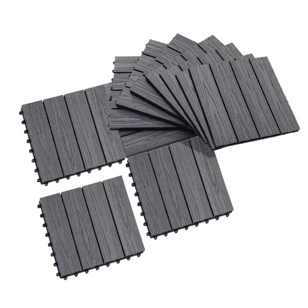 12" x 12" Interlocking Deck Tiles, Pack of 11 Outdoor Flooring Patio Tiles-Grey-AS