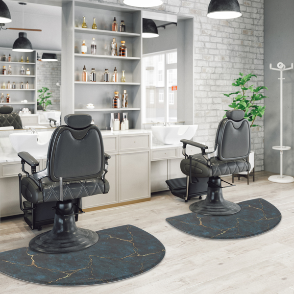 Salon Mat 3'x5' Barber Shop Chair Mat Anti-Fatigue Floor Mat - Rock Pattern Semi Circle Salon mats for Hair Stylist - 5/8" Thick Office Comfort Floor Mat