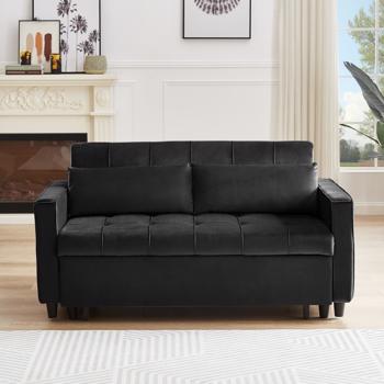 Modern Velvet Recliner Sofa with Pullout Bed, Converts to Sofa Bed, Side Coffee Table, Adjustable Backrest, 2 Lumbar Pillows