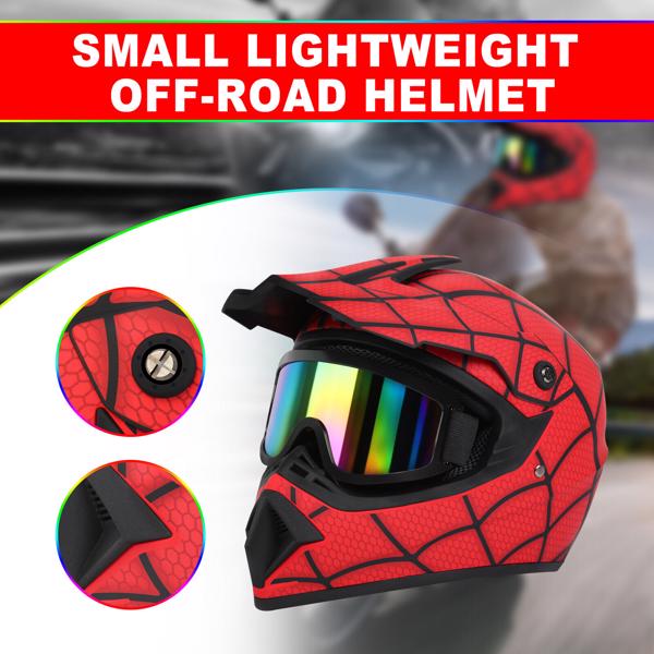 Motorcycle Helmets Kids Youth Men Women DOT Full Face Off Road Helmet Spider Safety For Dirt BicycleCycling Racing Bike Motocross ATV With Goggles Size XL Matte Red 