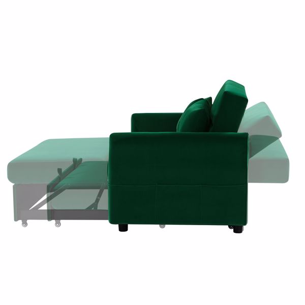 Double seat sofa bed sofa with pull-out bed, adjustable backrest with 2 lumbar pillows for small living rooms, apartments, etc.-Dark Green