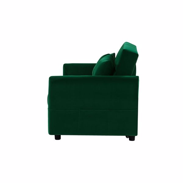 Double seat sofa bed sofa with pull-out bed, adjustable backrest with 2 lumbar pillows for small living rooms, apartments, etc.-Dark Green