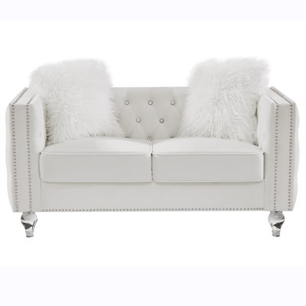 Beige, 2+3 Seat Sofa Set, Velvet Crystal Buckle Upholstery Sofa, Crystal Feet, Removable Cushion, Four Plush Pillow