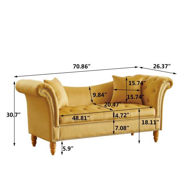 Velvet Sofa Stool with 2 Pillows in Light Brown