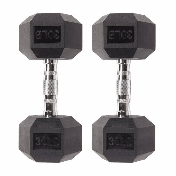 Rubber Coated Hex Dumbbells, Home Gym Training Hex Dumbbell with Metal Handle, 30lbs Free Weights in Pairs or Single