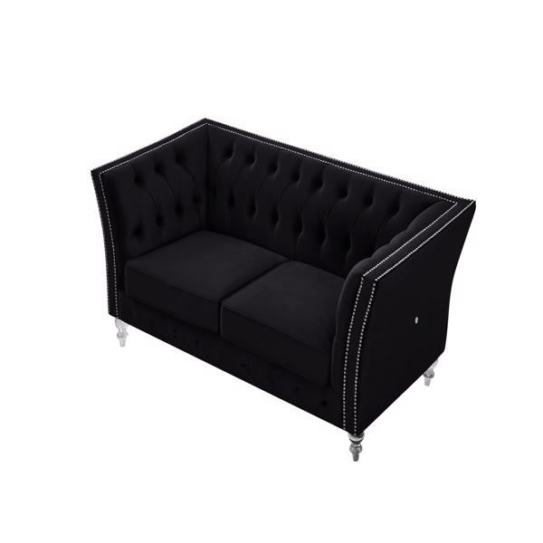 Black, Velvet, Two-Seater Sofa, Cushion Combination Lounge Sofa, Deep Tufted Button Luxury Sofa for Living Room (LTL delivery time is relatively long, please provide a real phone number)