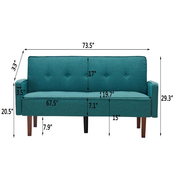 Green Sofa Bed, Modern Linen Sofa, Convertible Sleeper Sofa with Arms, Solid Wood Feet and Plastic Centre Feet