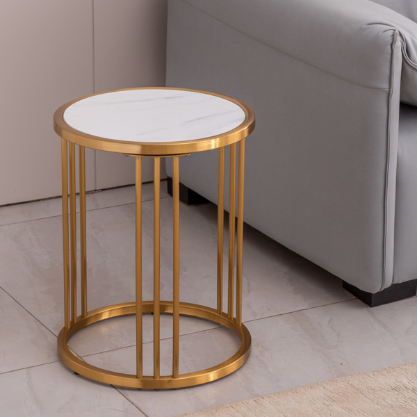 Slate/sintered stone round side/end table with golden stainless steel frame